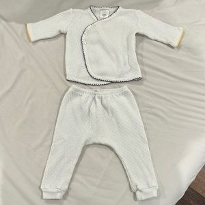Baby white two piece set by Paty. Purple and yellow trim size 3 month. EUC